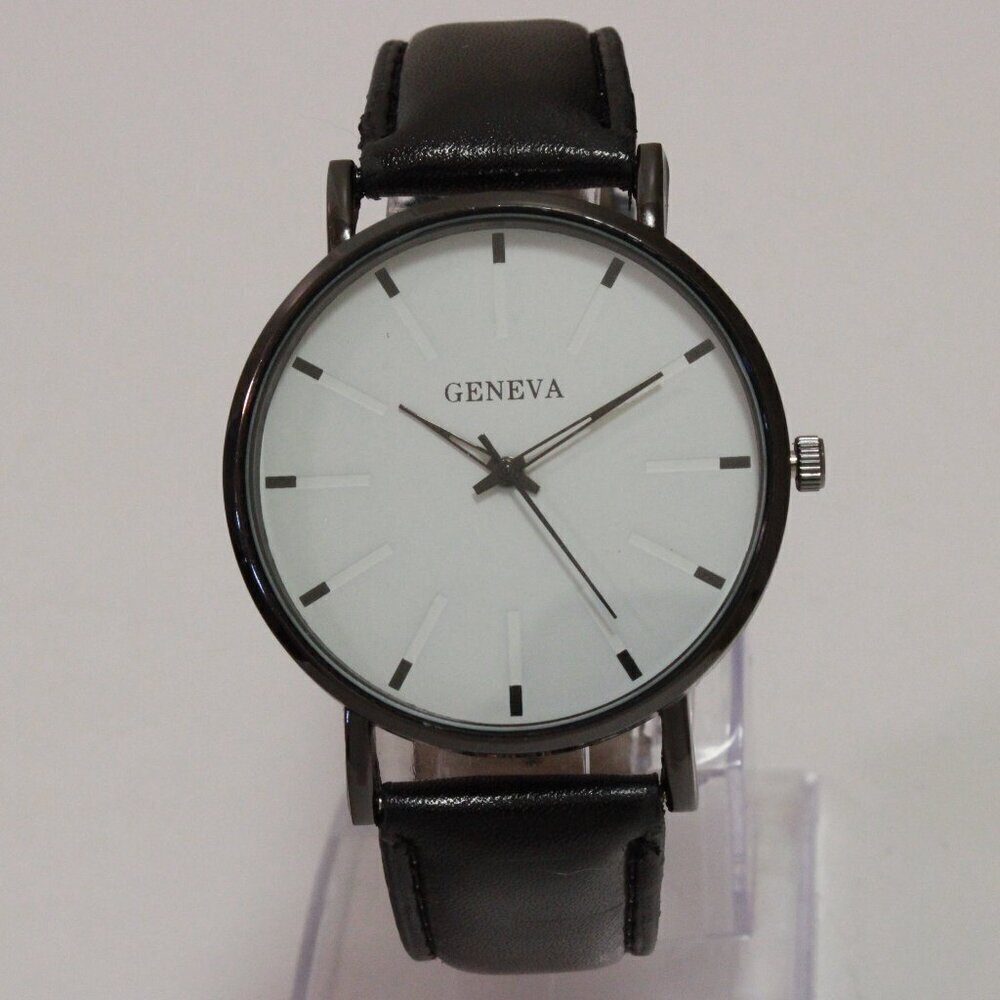 Men's Minimalist Fashion Watch Black Case White Dial Black Strap 40mm - Picture 3 of 14